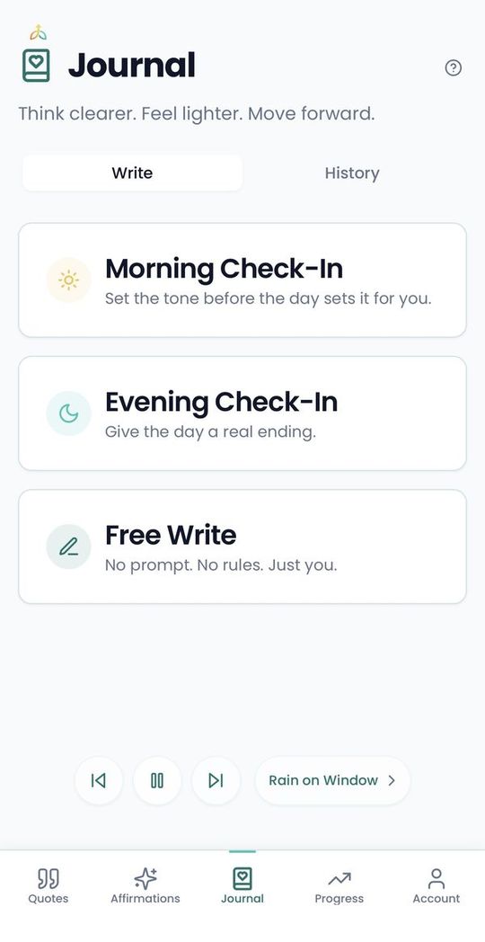 EVERLIFT Free Write journal screen for open journaling.