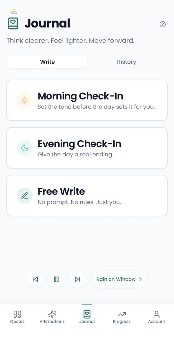 Everlift journal — Free Write, Morning and Evening Check-Ins